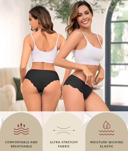 Image of Sexy Seamless Underwear Wave Edge No Show Bikini Panties V-waist Ice Silk Hipster Lady Cheeky Invisibles Briefs 6 Pack
