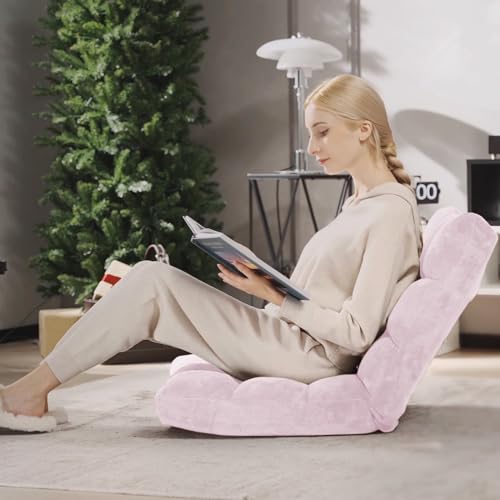 Image of Giantex Floor Chair with Back Support, 14 Adjustable Position, Padded Sleeper Bed, Couch Recliner, Gaming Floor Chairs for Meditation, Adults, Living Room, Gaming Chair Floor, Light Pink