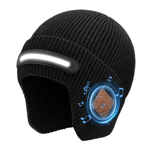 Bluetooth Beanie with Light, Headlamp Hat with Headphones and Built-in Speaker Mic, Unique Christmas...