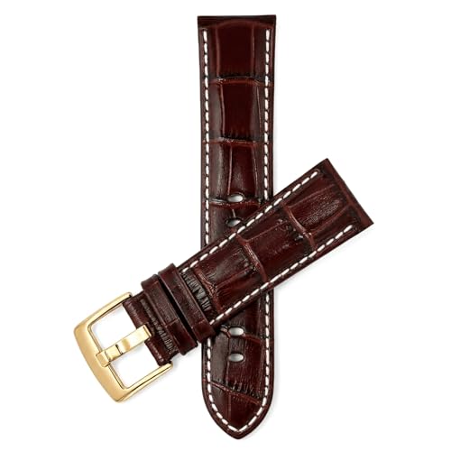 Image of Bandini Mens Leather Watch Band - Extra Long & Regular, Premium Top Grain Alligator Embossed Strap, Durable Upgrade Replacement, Comfortable Leather, Fits Large Wrists, 18mm to 38mm