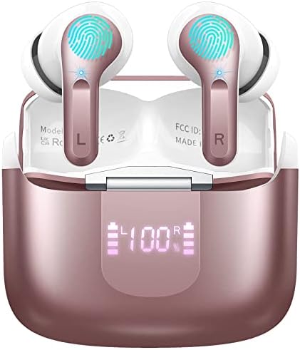 Wireless Earbud, Bluetooth Headphones 5.3 Stereo Bass Earphones 2023 Noise Cancelling Ear Buds 40H Dual Mic Call, Bluetooth Earbud in-Ear USB-C LED Display IP7 Waterproof Sport Headset for Android iOS