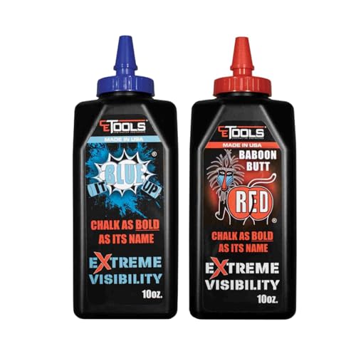 CE TOOLS Marking Chalk Combo – 10oz Baboon Butt Red® and 10oz Blue It Up® – Extreme Visibility Chalk for Chalk Line & Construction – Made in USA
