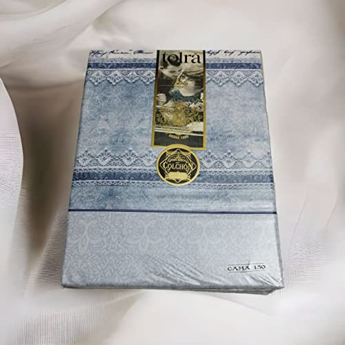 Juego de sábanas Tolra en Azul,T-2657 con Altura Premium y Mezcla 50%/50% algodón, para Durabilidad y suavidad. Amplia Variedad de tamaños, garantía incluida para Confianza del Comprador. (CAMA 150CM)