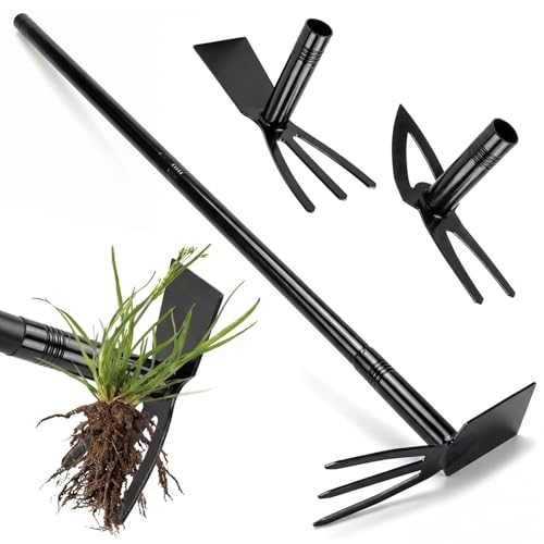 fuuwuu 4 in 1 Garden Weeding Hoe Manual Weeder 145cm Long Handle Ergonomic Metal Multi Functional Weed Puller Root Remover Tool for Maintaining Yards Gardens Patios