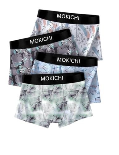 Image of Men's Printed Boxer Briefs Pack of 4 | Soft Stretch Cotton Blend Trunks | Breathable Comfortable Innerwear | Elastic Waistband |