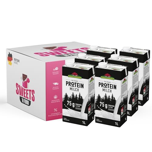 Schwarzwaldmilch Protein Milch Fettarm Proteinmilch 6er Pack (6 x 1L) | Mit stylishem SWEETSN FOOD Packband verpackt
