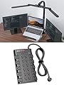 SUPERDANNY 3-Fold LED Desk Lamp with 2 USB Ports Gooseneck Architect Clamp-on Light for Home Office, Reading, Crafting+Power Strip with 22 AC outlets