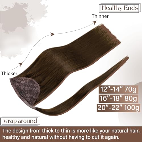 Hetto Hair Extension Ponytail Human Hair Brown 18 Inch Clip in Ponytail Hair Extensions Wrap Around Real Hair Ponytail Extension Straight for Quick Hairstyles 80g #4 - Image 3