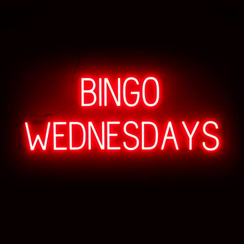 Image of SpellBrite LED Neon BINGO WEDNESDAYS Sign for Business - Red, 41 inch x 15 inch | Ultra-Bright Click-Together Signage for Bars & Restaurants, with Visibility from 500 ft - 8 Animations, 6 Brightness Levels