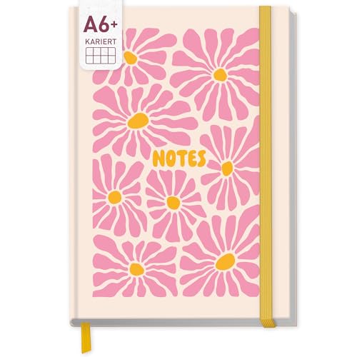 paper&you Notizbuch kariert A6 + mit Gummiband Pink Flowers