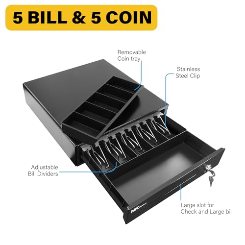 Cajón de efectivo negro con compartimento para monedas extraíble HK SYSTEMS 4