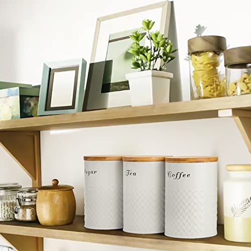 Bekith White Metal Kitchen Canisters Set Of 3, Airtight Canisters With Bamboo Lids, Food Storage Jars Countertop Coffee Sugar Tea Containers, Rustic Farmhouse Kitchen Decor #TOP5
