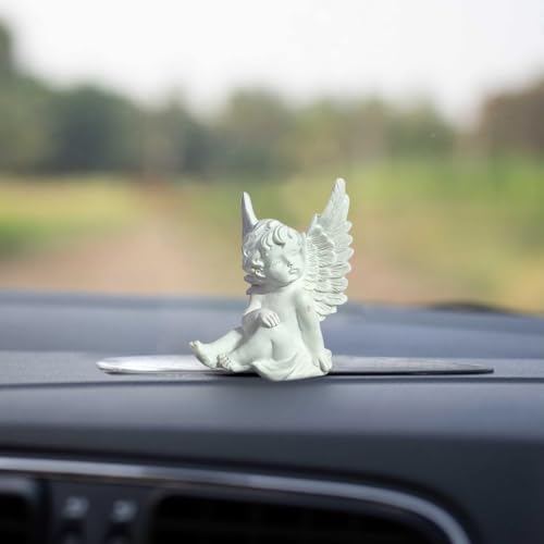 Image of Saugat Traders Angel Showpiece for Home Decor - White Polyresin with Marble Finish Statue Decoration - Good Luck Gifts