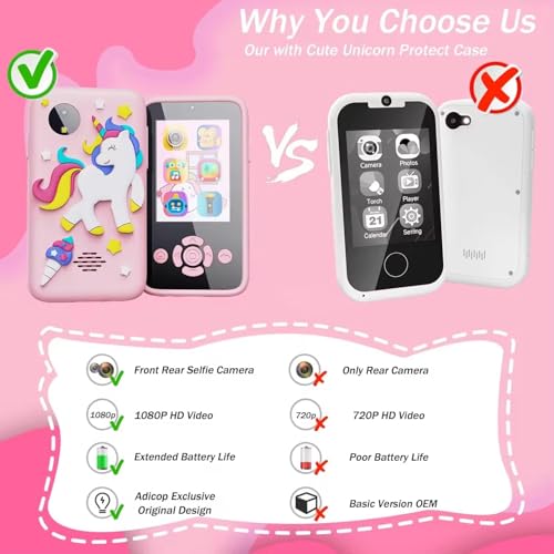 Image of MOKRUSH Kids Unicorn Smartphone Toy, 2.4 inch Screen, 8MP Camera, MP3 Player, Built-in Games (Pink)