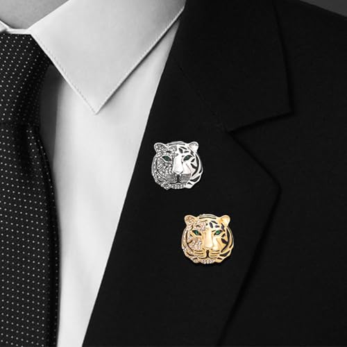 Image of Premium Rhinestone Tiger Brooch Pin Gold Silver Tiger Head Brooch Lapel Pins Vintage Punk Style Animal Brooch Domineering Cool Tiger Brooch Clothes Hats Bags Suits Banquets Party Costumes Jewelry for Women and Men