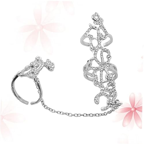 OATIPHO Women's Fashion Rings Rose Flower Hollow Diamond Ring Adjustable Size Silver 8494