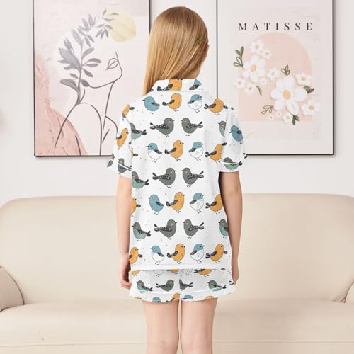 ALAZA Cartoon Bird Polka Dot Pajamas Satin Pajama Set Short Sleeve Button Down Sleepwear4