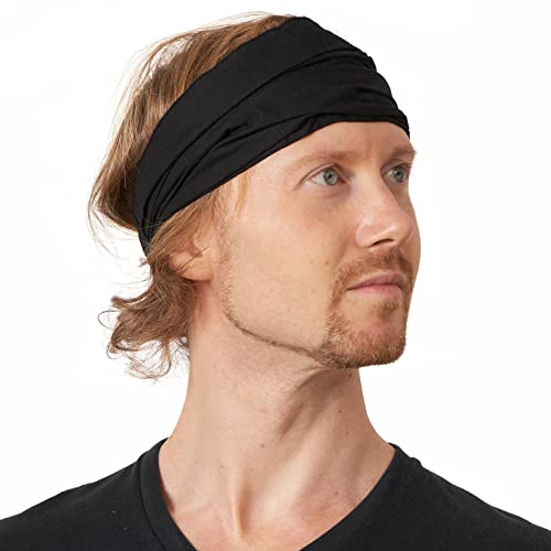 CHARM Womens Cotton Bandana Headband - Yoga Elastic Head Cover Boho Hair Scarf Black