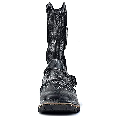 OSSTONE Cowboy Boots for Men Designer Fashion Zipper-up Leather Moto Chukka western Boots Casual Shoes OS-5008-H10-A-US4