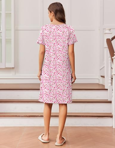 Image of Ekouaer Womens Nightgown Short Sleeve Night Dress Printed Sleepwear Soft Sleep Shirt S-3XL