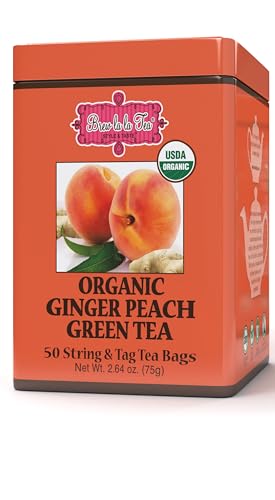Image of Brew La La Organic Green Tea - Natural Ginger Peach Flavor - 50 Double Chambered Tea Bags - Low Caffeine - USDA Certified Organic - NonGMO - Gluten Free