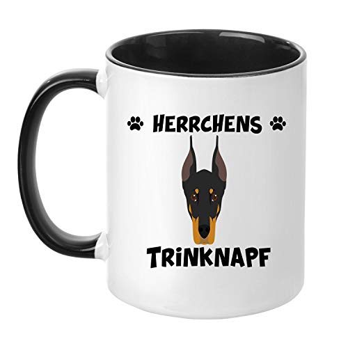 TassenTicker® - ''Herrchens Dobermann Trinknapf'' - Kaffeetasse - Hunde-Tasse - Hundebesitzer - Herrchen - Geschenkidee - Schwarz