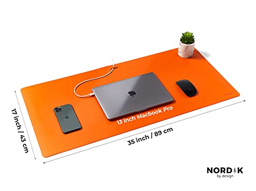 Image of Nordik Leather Desk Mat -Tangerine Orange- Large Leather Desk Pad 35x17in