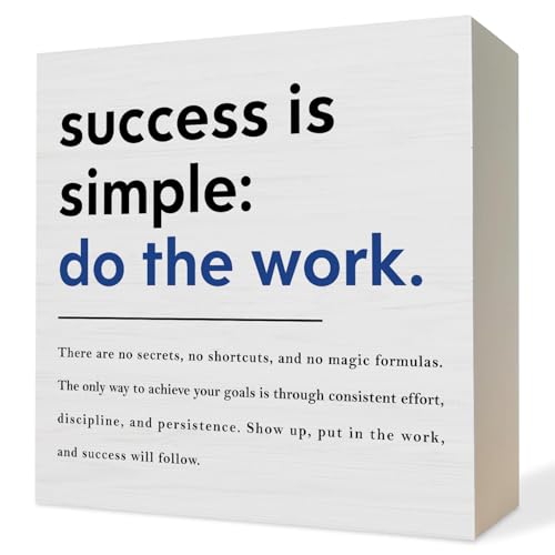 ATBWGT Motivational Wooden Box Sign, Inspirational Office Decor, Success Is Simple Do the Work Inspirational Wood Block Plaque Signs for Home Office Workplace Desk Table Shelf Decor, 5x5 Inch