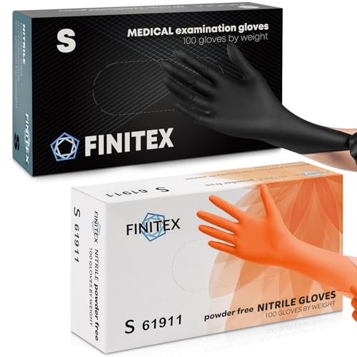 Image of FINITEX Nitrile Disposable Gloves-Black, 5mil, 100PCS S and Orange, 3.5mil, 100pcs S