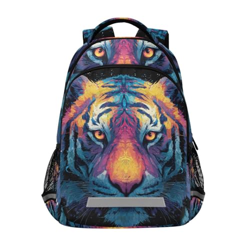 Colorful Tiger Kid's Elementary Middle School Backpack for Son Daughter, Age 6-12 Back to School Backpack Bookbag Schoolbag for Boys Girls