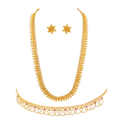 Image of Peora Gold Plated Bridal Jewellery Set with Kamarband Gift for Women Indian Traditional Ethnic Wedding