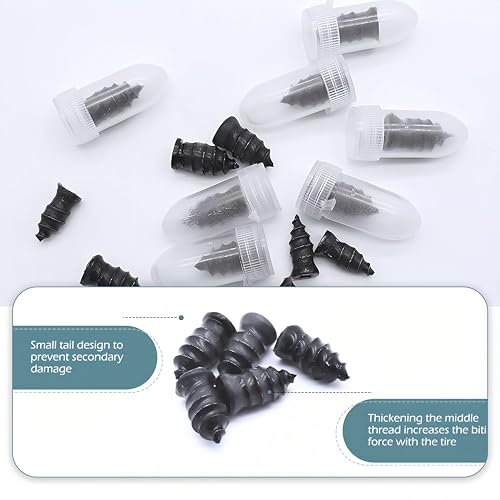 Image of 60 PCS Tire Repair Rubber Nail, Vacuum Tire Repair Kits Spiral Rubber Screws, Fast Self-Service Tool for Car, Truck, Motorcycle, Tractor Tire Puncture Repair (Black)
