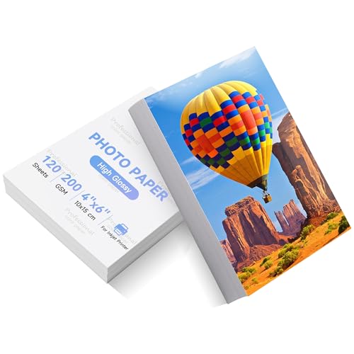 Liyerfer 120 Sheets Photo Paper 4x6 '', 200gsm Photo Paper Glossy, A6 Photo Printer Paper for Canon Hp Epson Inkjet Printer, 10 x 15 cm