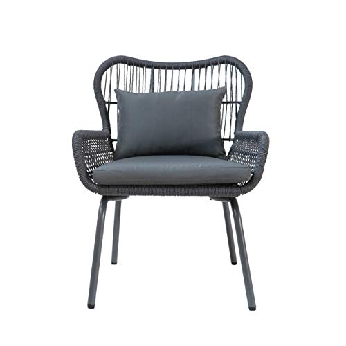 Great Deal Furniture Karen Outdoor Club Chairs, Steel And Rope, Water-Resistant Cushions, Boho, Dark Gray And Gray (Set Of 2) #TOP3