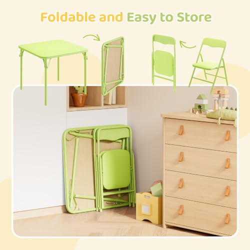 Image of JOYMOR Kids Folding Table and Chairs Set, 3-Piece Metal Frame Activity Set with Easy-Fold Design for Playroom & Classroom, Green