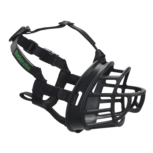 BASKERVILLE Ultra Dog Muzzle- Black Size 4, Perfect for Medium Dogs, Prevents Chewing and Biting, Basket allows Panting and Drinking-Comfortable, Humane, Adjustable, Lightweight, Durable