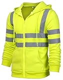 High Visibility Hoodie Jacket for Men Hi Vis Reflective Construction Sweatshirt Zipper Down Hooded...