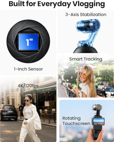 Image of Xtra Muse, Vlogging Camera with 1'' CMOS & 4K /120fps Videos, Pocket Camera with 3-Axis Gimbal Stabilizer, Fast Focusing, Face /Object Tracking, Digital Video Camera for Photography, Digital Camera