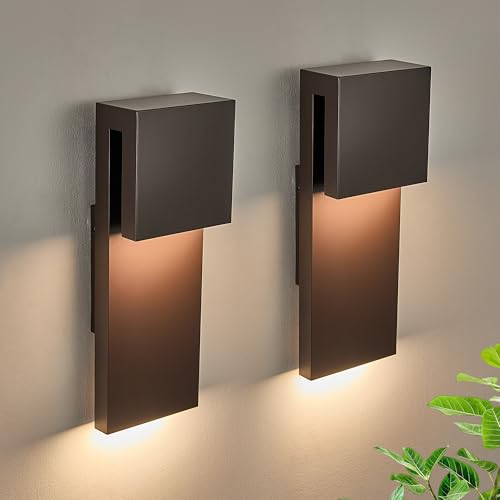 Image of Tarentlight Outdoor Wall Lights Modern Exterior Lighting Fixtures, 3000K Integrated LED, Wall Sconce Lighting 2 Packs, Bronze Outside Wall Mount Lights for House Front Door Porch Garage Patio