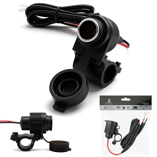 Cliff Top Heavy Duty Waterproof Motorcycle Cigarette Lighter Power Outlet with 3.3A USB Charger for 7/8' to 1' Handlebar 12V Socket for GPS Phone USB Devices