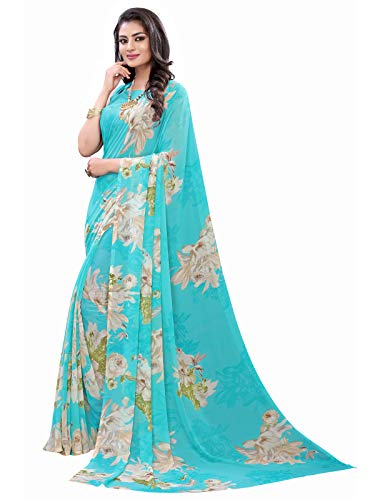 Image of SIRIL Women's Georgette Printed Saree With Blouse Piece