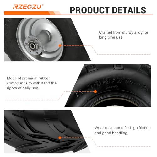 Image of 145 /70-6 Tires, Mini Bike Wheels Rims and Tires Assembly Kit Compatible with Coleman CT100U CC100X Baja DB30 Motovox MBX10 MBX11 Monster Moto 80cc 105cc Minibike Go Kart Parts Rear V-Tread Tire