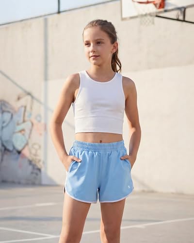 Stelle Girls Athletic Shorts with Pockets Quick Dry Running Shorts Gymnastics Basketball Short for Teen Kids Sky Blue XL — view 5