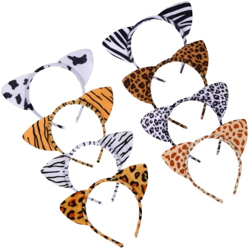 IWOWHERO Diademas de Halloween 8 Piezas Orejas de Animal Estampado Leopardo Gamuza Suave Multicolor para Fiesta Cosplay y Carnaval
