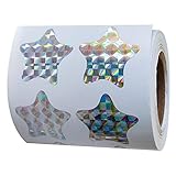 Grid laser Glitter Star Shape Stickers 500 Per Roll - Shiny Metallic Foil Label - Teacher Supplies