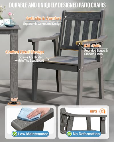 Image of YEFU HIPS Patio Table Set: 5 Piece Outdoor Table and Chairs Dining Furniture Set with Umbrella Hole - Gray Modern Plastic Dining Sets 4 Person for Outside Deck with Metal Aluminum Frame