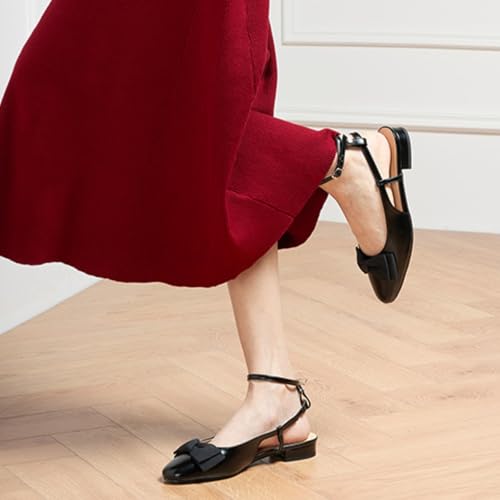 Image of C.Paravano Women's Slingback Dress Shoes | Sandals with Bows for Women| Casual Flat Shoes for Women | Almond Toe Slingback | Detachable Ankle Strap