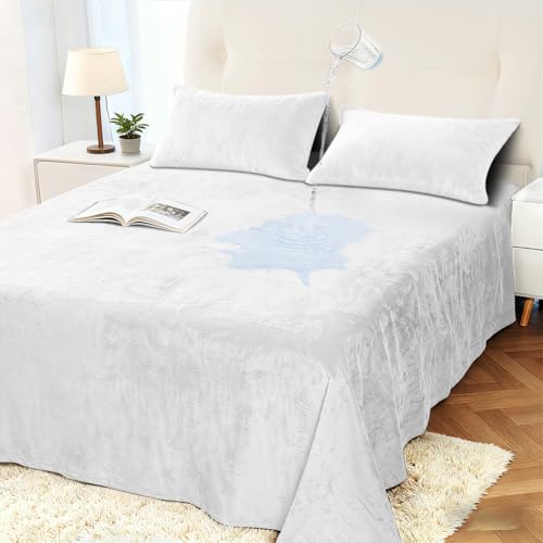 DUJUIKE Velvet Bed Cover, Waterproof Sheet Cover, 100% Waterproof Pet Blanket, Breathable, Luxurious Ultra Soft Cozy Warm, Suitable for All Seasons, Protects Sofa Bed (White, Queen 78 * 90 inch)