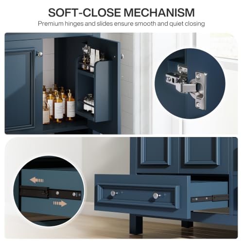 Image of Tribesigns 30 inch Bathroom Vanity with Sink, Freestanding Bathroom Vanities Cabinet with Ceramic Basin Combo, Bathroom Sink Cabinet with 2 Doors and 1 Drawer, Solid Wooden Frame (Misty Blue, 36 INCH)