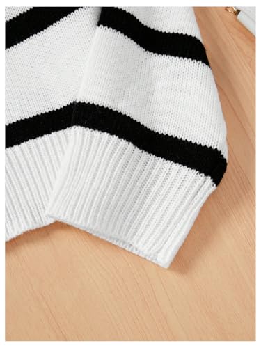 MakeMeChic Girl's Striped Colorblock Round Neck Sweater Long Sleeve Drop Shoulder Knit Loose Pullovers4